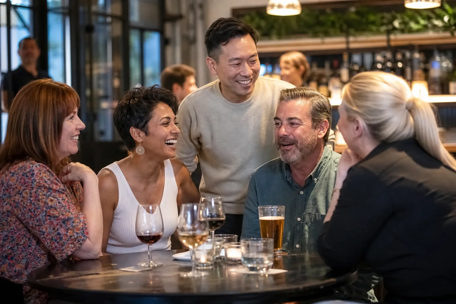 Adults chatting at a relaxed singles night in Cumbria