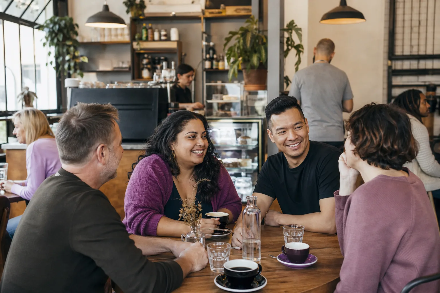 Single adults talking at a relaxed local social event in Cumbria